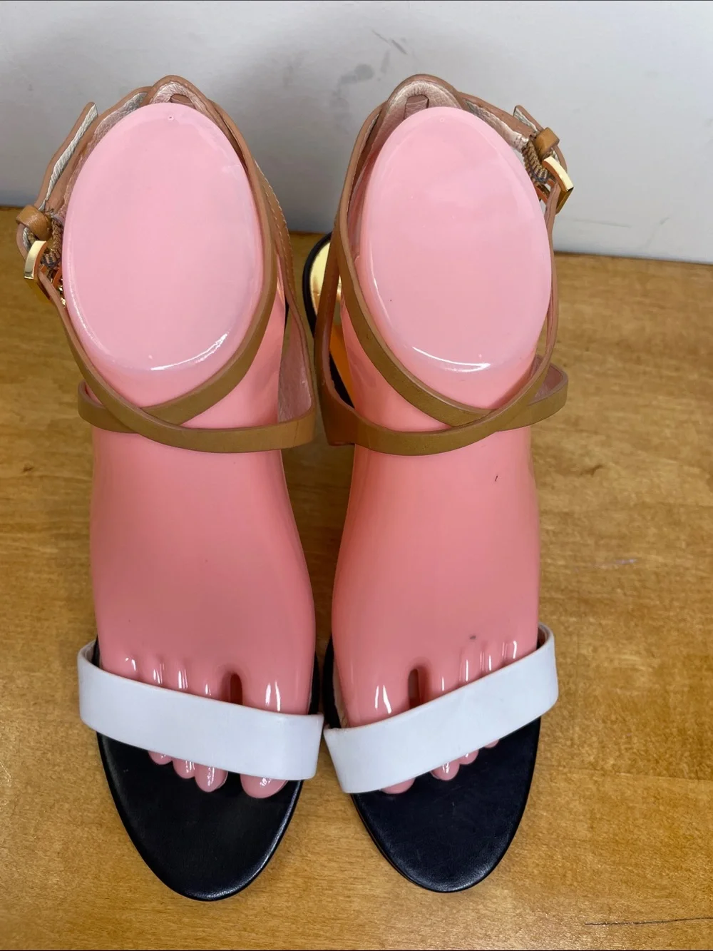 Michael Kors White, Tan and Black Strappy Heels. Size 7.5